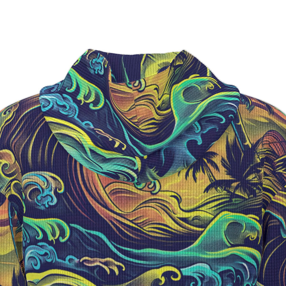 Thermal Waffle Weave Zip Up Hoodie san diego tide deep blue/sun yellow/coastal green