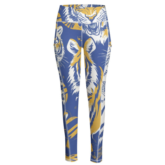 Women's Yoga Leggings With Side Pockets - northport blue/gold