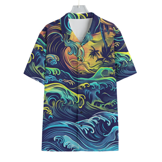 men's hawaiian shirt - san diego tide deep blue/sun yellow/coastal green