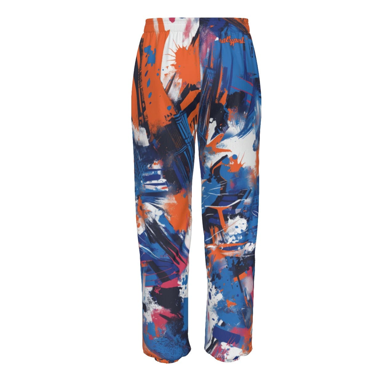 Unisex premium cotton sweatpants front view in New York blue/orange/graffiti