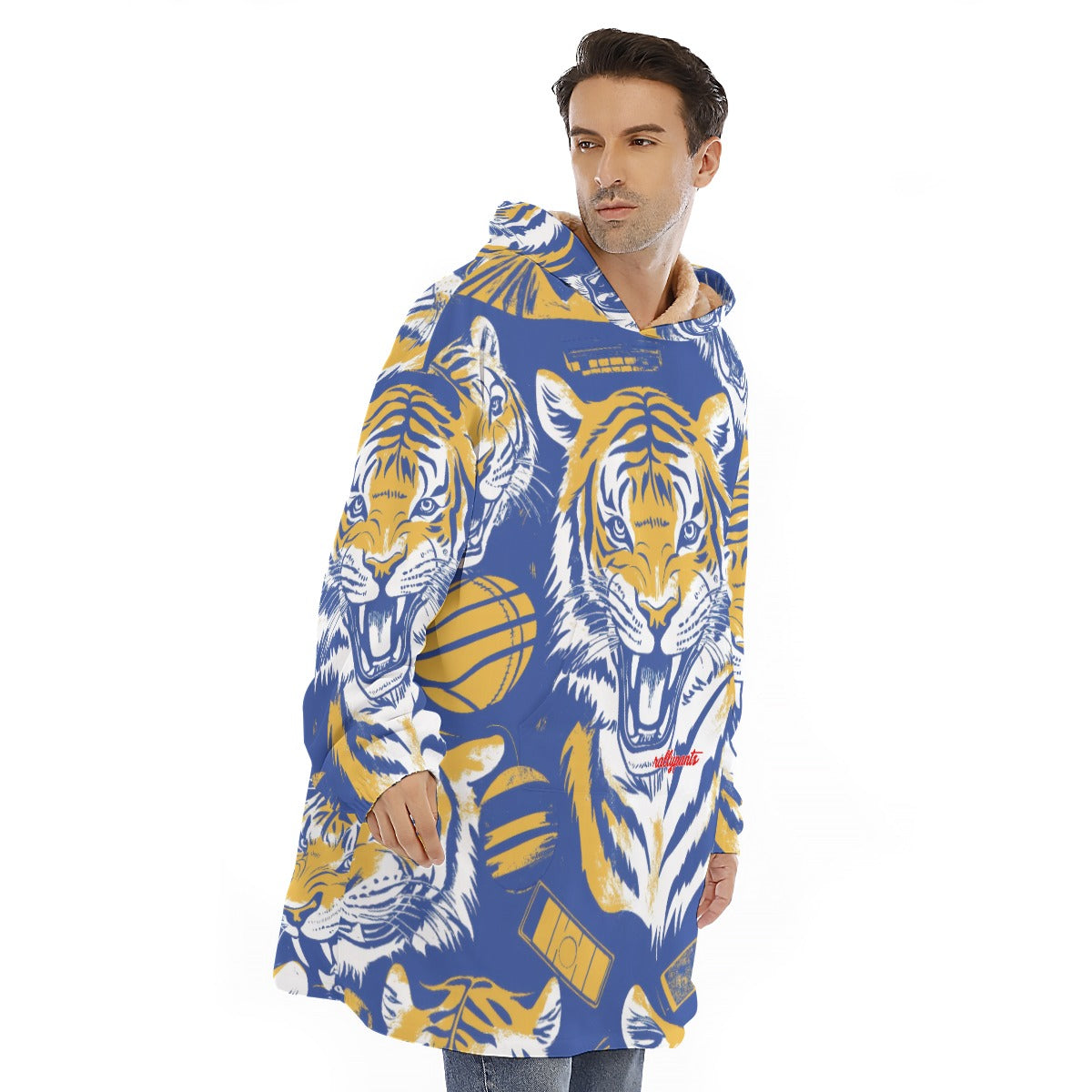 Sherpa Fleece Hoodie Blanket - northport blue/gold