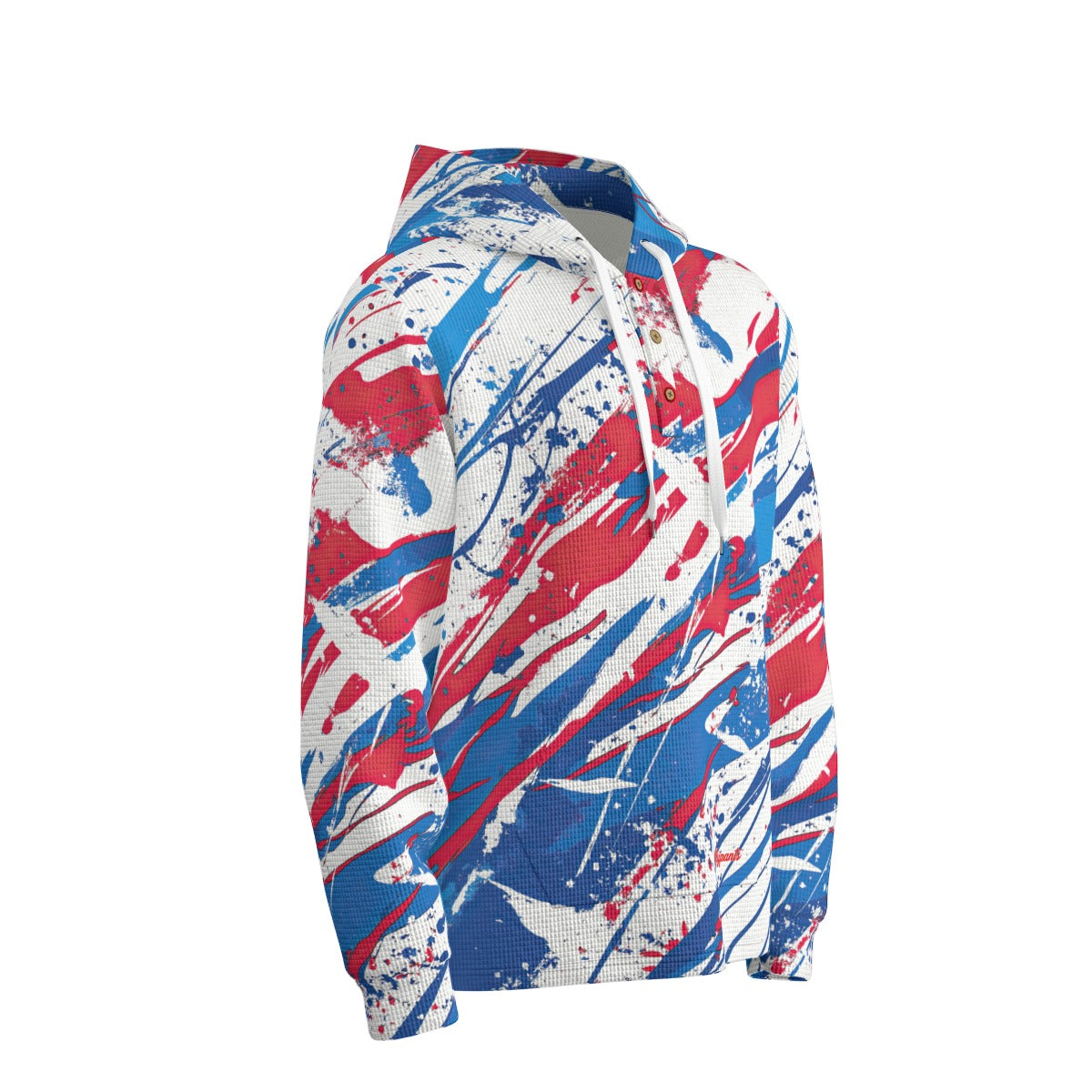 men’s thermal waffle half button pullover hoodie - buffalo blue/red/white