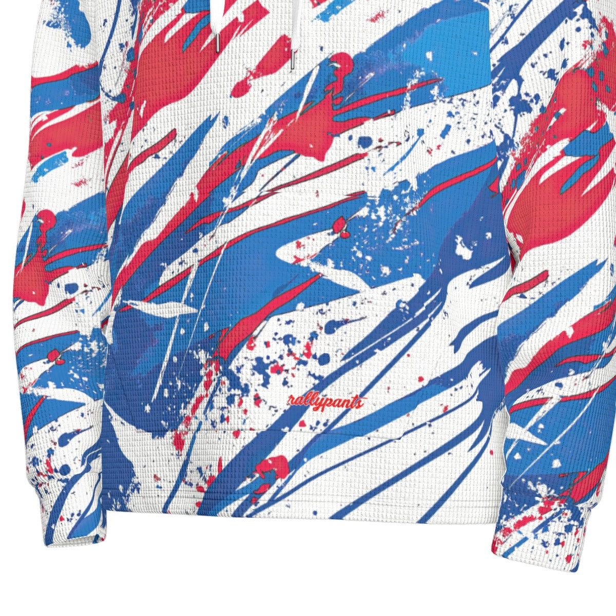 men’s thermal waffle half button pullover hoodie - buffalo blue/red/white