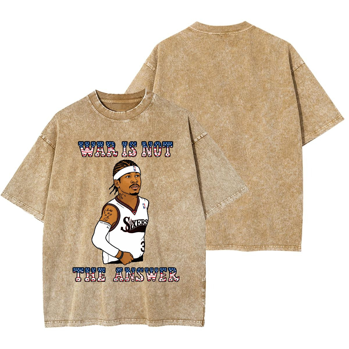 rallypants War Is Not the Answer heavyweight washed t-shirt in Washed Sand, back view