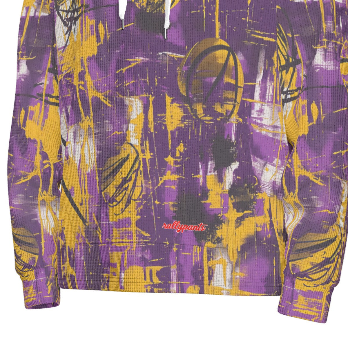 men’s thermal waffle half button pullover hoodie - los angeles purple/gold graffiti image 4