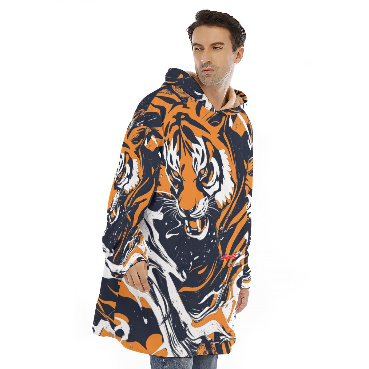 Sherpa Fleece Hoodie Blanket - cincinnati black/orange/white