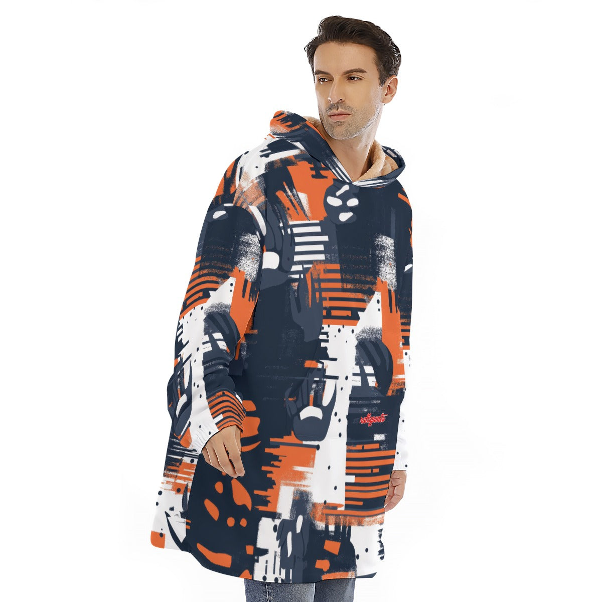 sherpa fleece hoodie blanket - chicago navy/orange/white