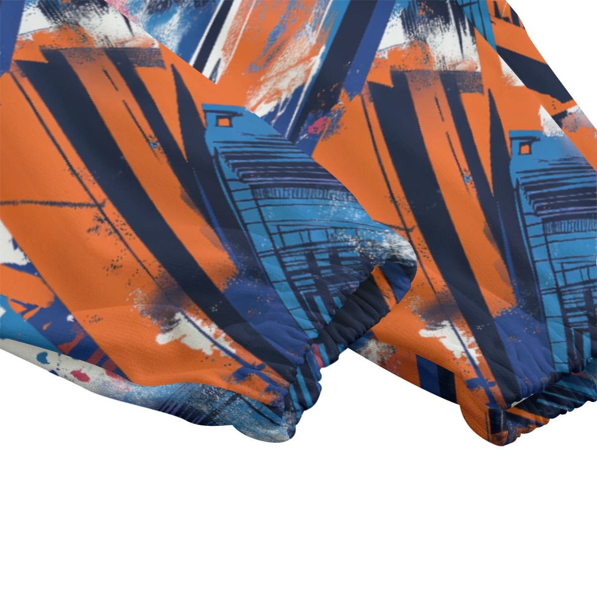 Men's plush fleece pants back view in New York blue/orange/black