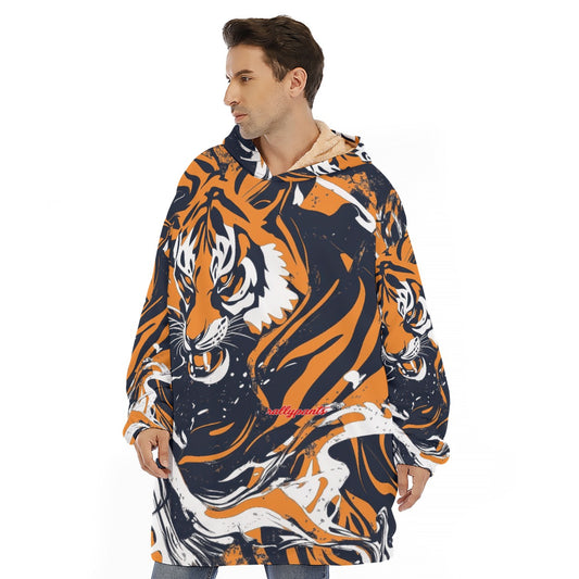 Sherpa Fleece Hoodie Blanket - cincinnati black/orange/white