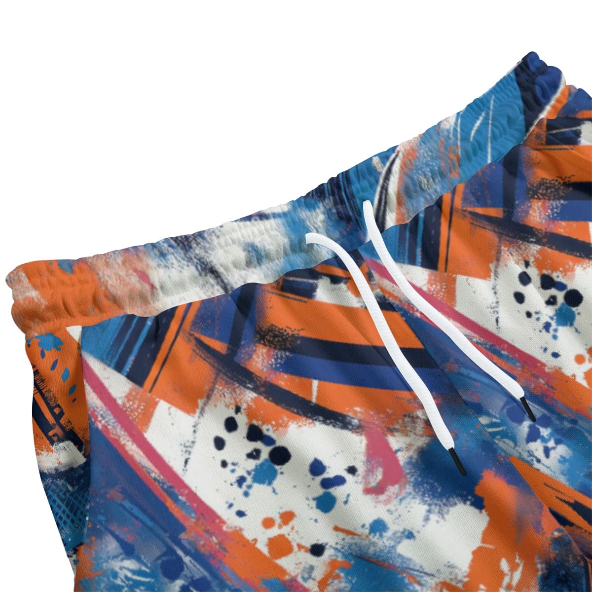 Men's plush fleece pants side view in New York blue/orange/black