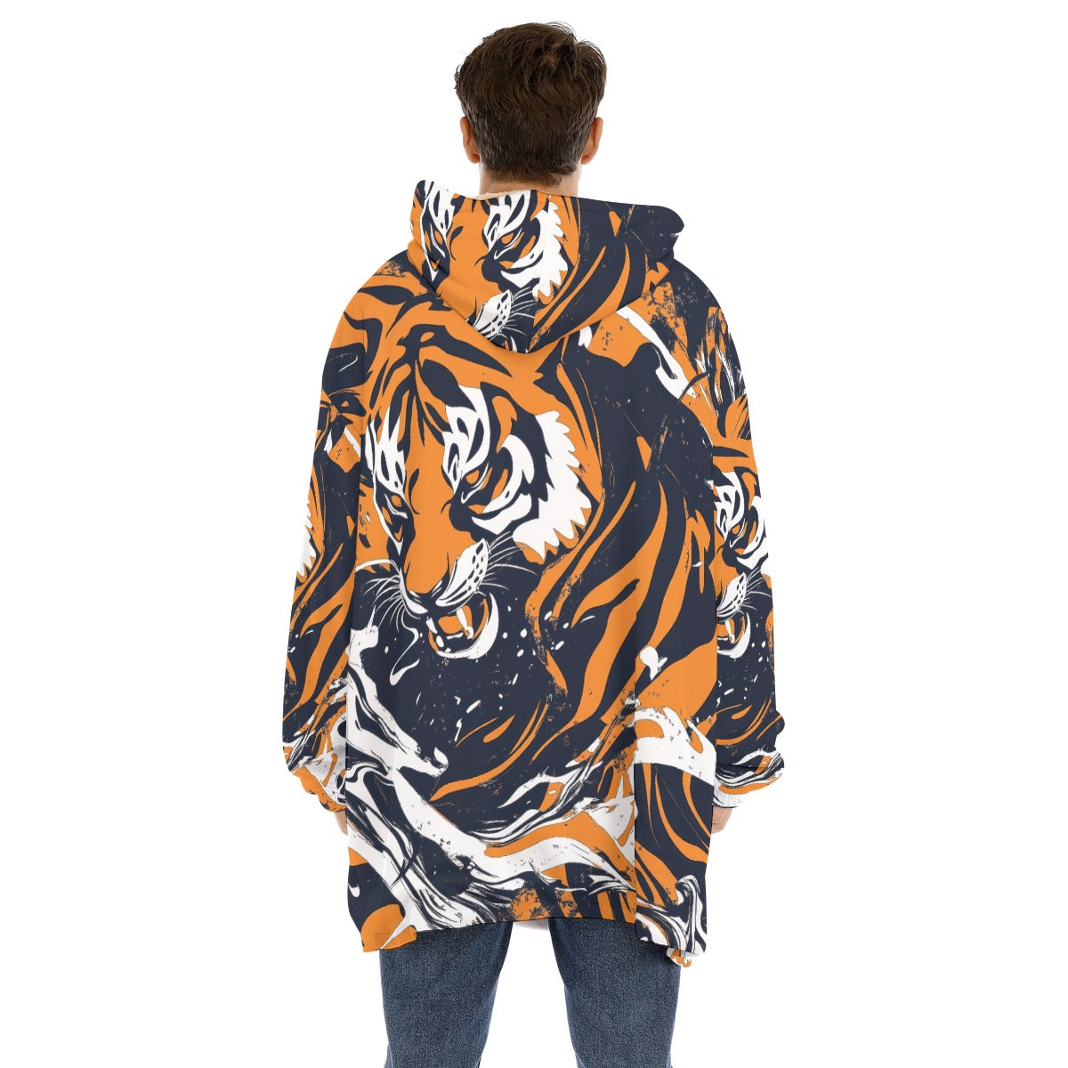 Sherpa Fleece Hoodie Blanket - cincinnati black/orange/white