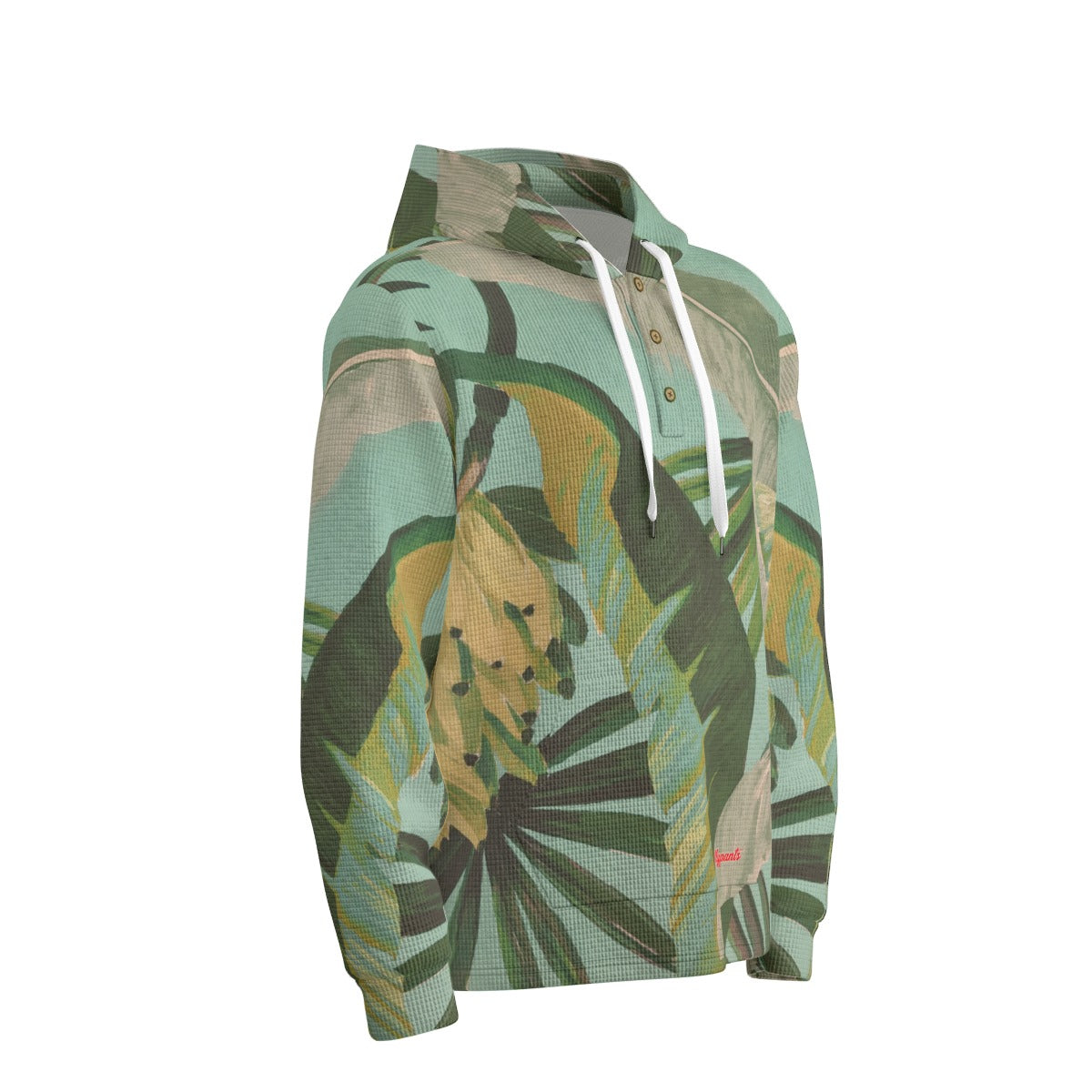 men’s thermal waffle half button pullover hoodie - side door banana leaf/seafoam/palm shadow image 3