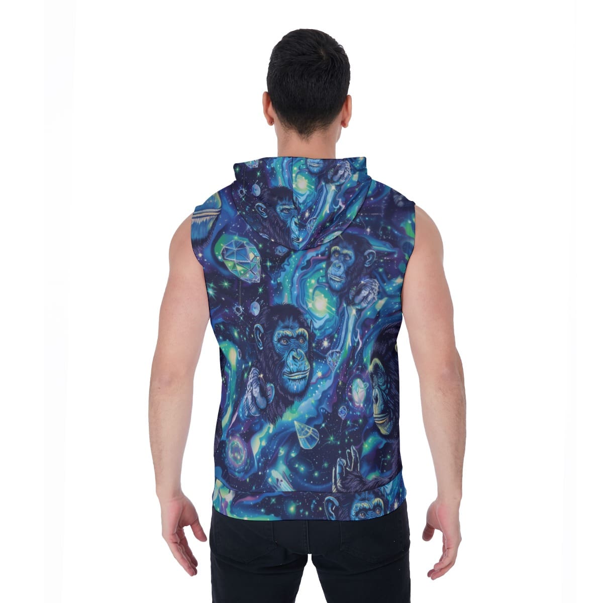 men’s zipper-up sleeveless hoodie – apes blue diamond/moon white image 3