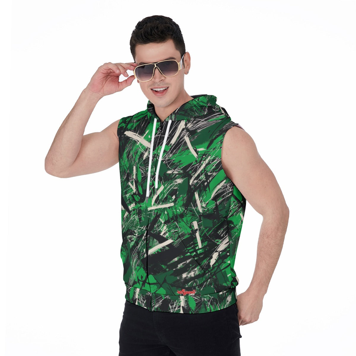men's sleeveless zipper-up hoodie in new york green/white/black rallyprint image 2
