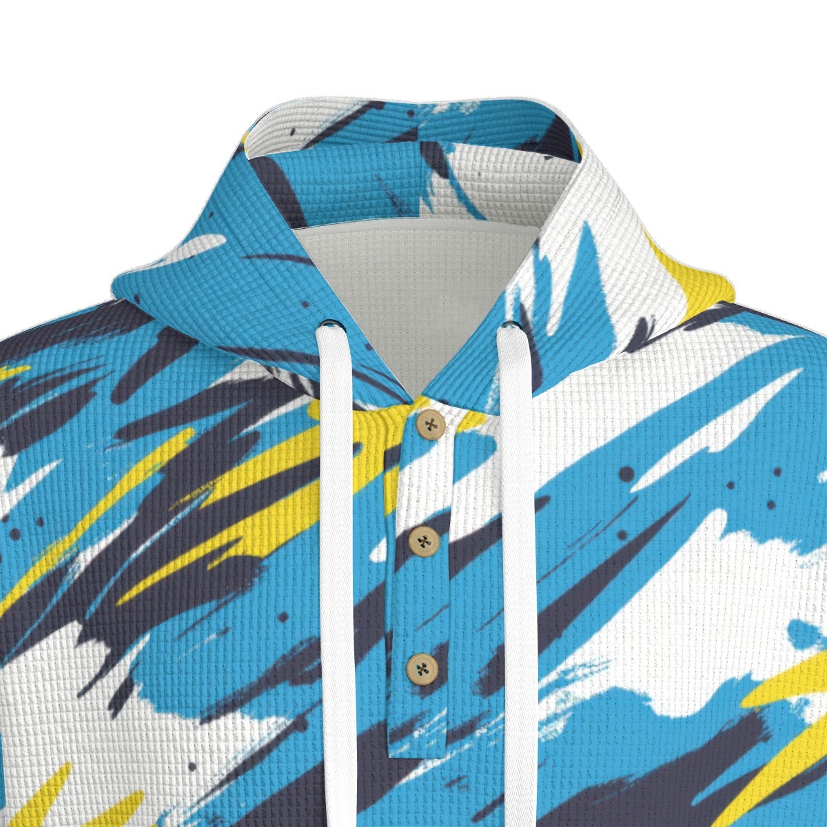 men’s thermal waffle half button pullover hoodie - los angeles powder blue/yellow/white image 2