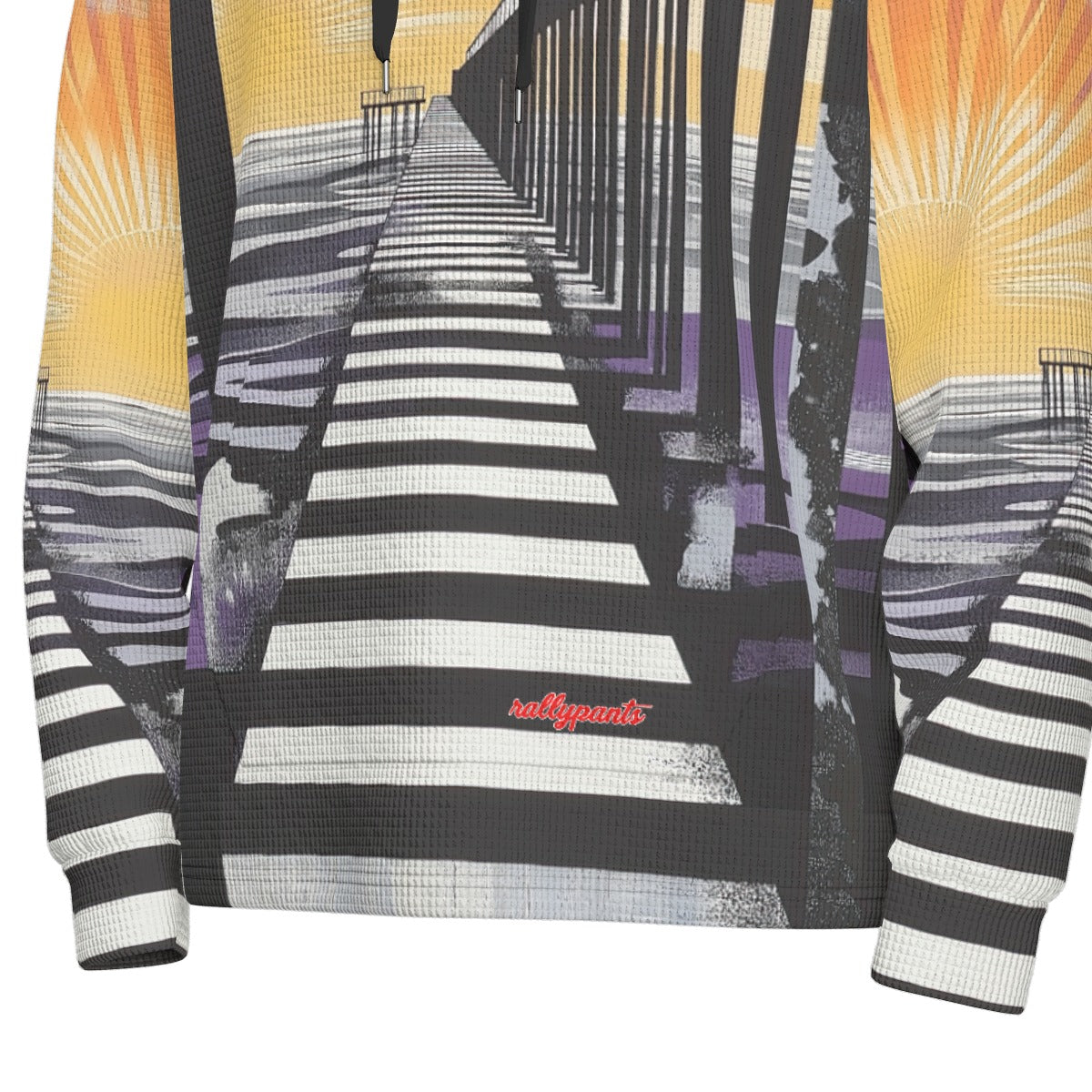 men’s thermal waffle half button pullover hoodie - south bay sunset black/purple/gold - White, S image