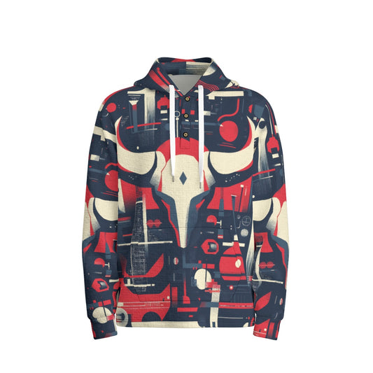 men’s thermal waffle half button pullover hoodie – houston red/blue/white image 0
