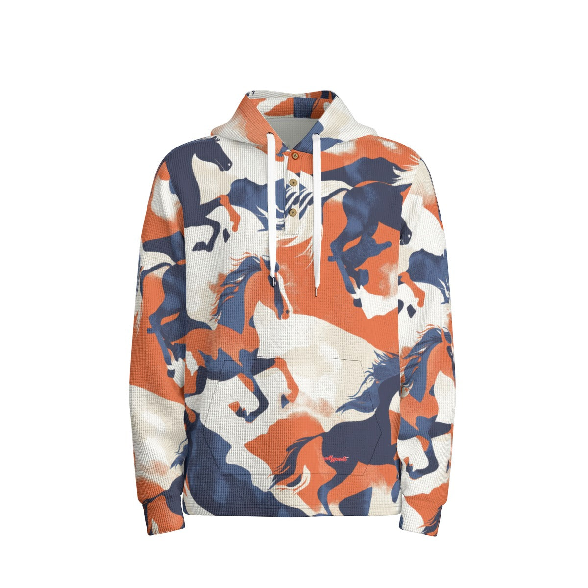 men’s thermal waffle half button pullover hoodie - denver orange/blue/white image 1