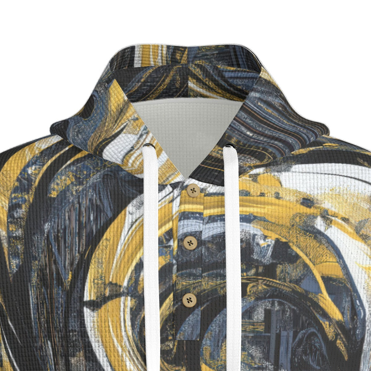 men’s thermal waffle half button pullover hoodie - new orleans black/gold image 5
