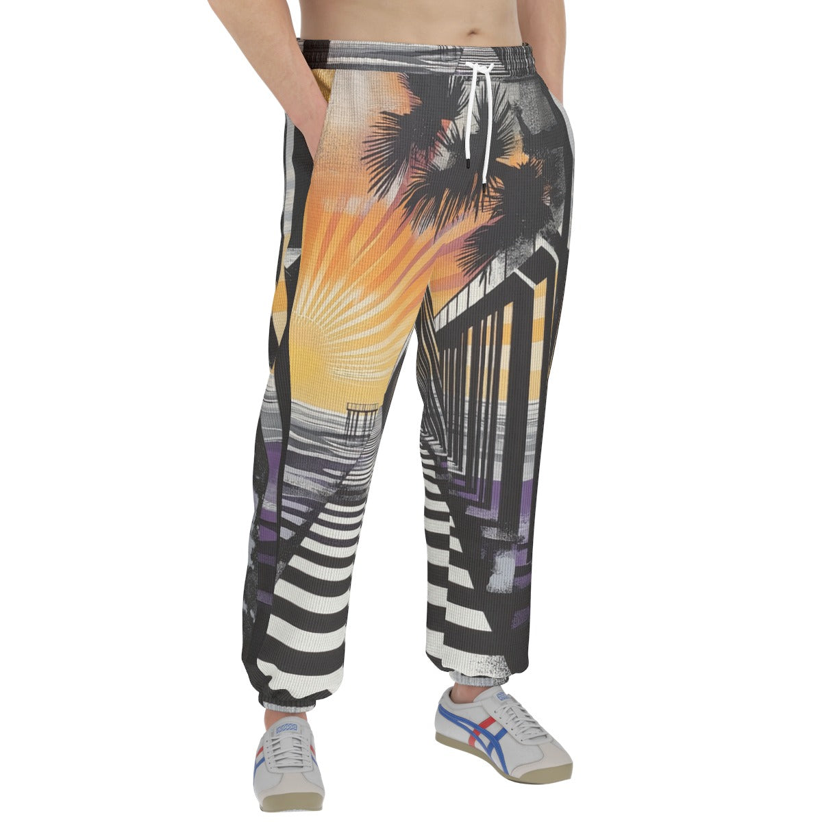 men’s thermal waffle tapered sweatpants - south bay black/silver/purple/yellow image 2