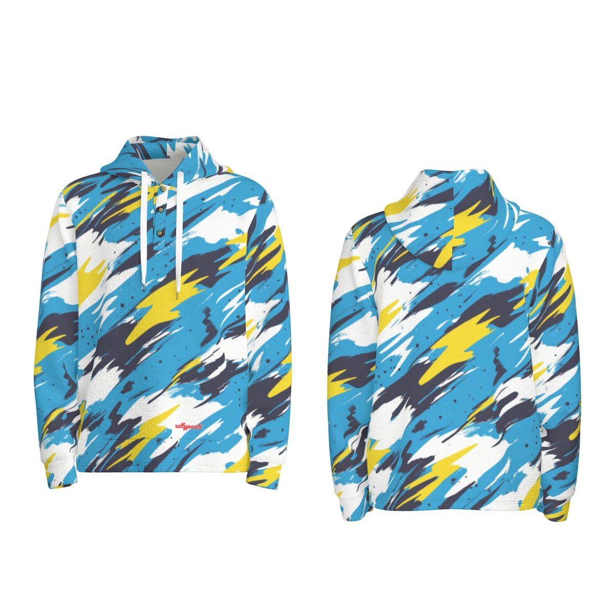 men’s thermal waffle half button pullover hoodie - los angeles powder blue/yellow/white image 2
