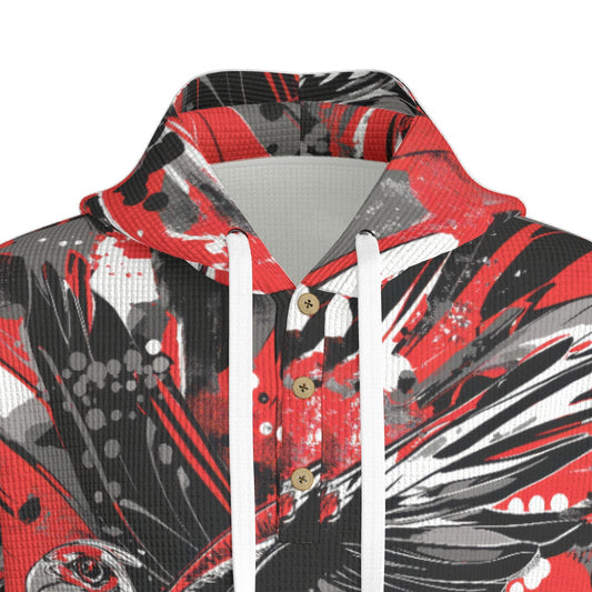 men’s thermal waffle half button pullover hoodie - atlanta red/black/white image 0