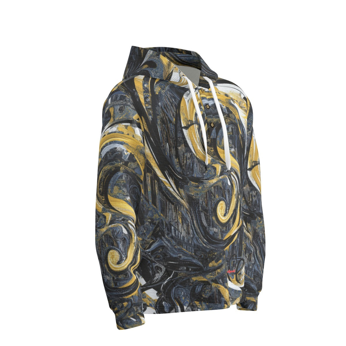 men’s thermal waffle half button pullover hoodie - new orleans black/gold image 3