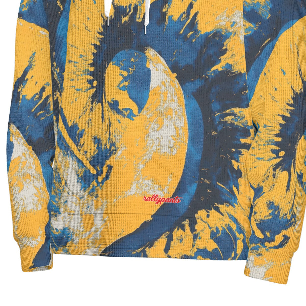 men’s thermal waffle half button pullover hoodie - los angeles blue/yellow/white image 5