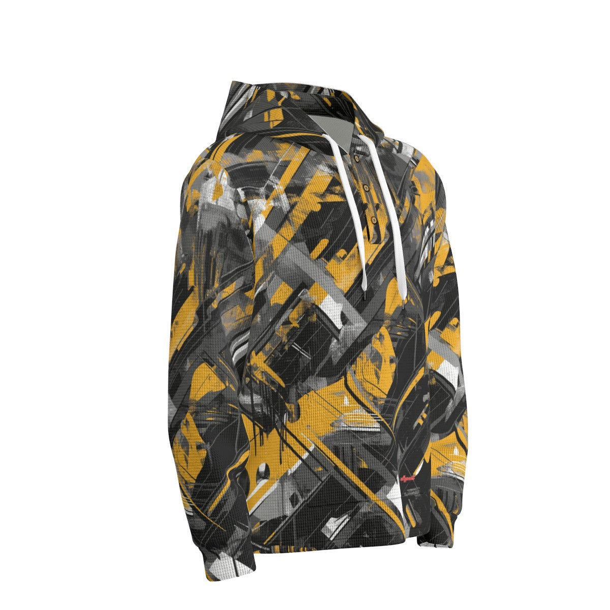 men’s thermal waffle half button pullover hoodie - pittsburgh black/yellow/white image 3