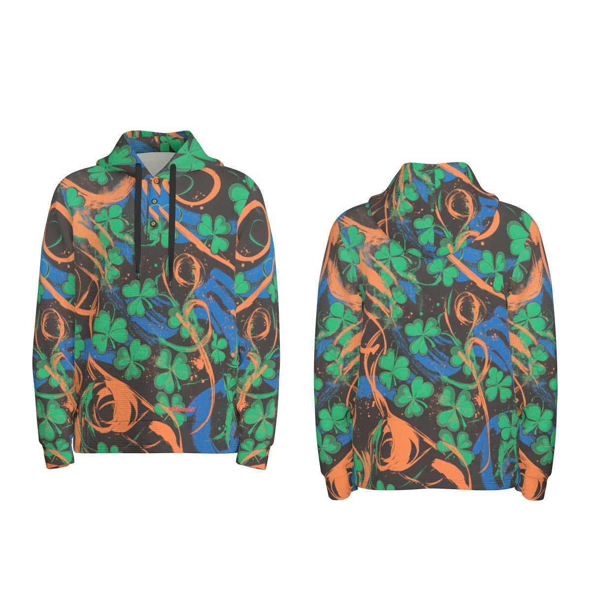 men’s thermal waffle half button pullover hoodie - port st lucky blue/orange/green/black - White, 2XL image
