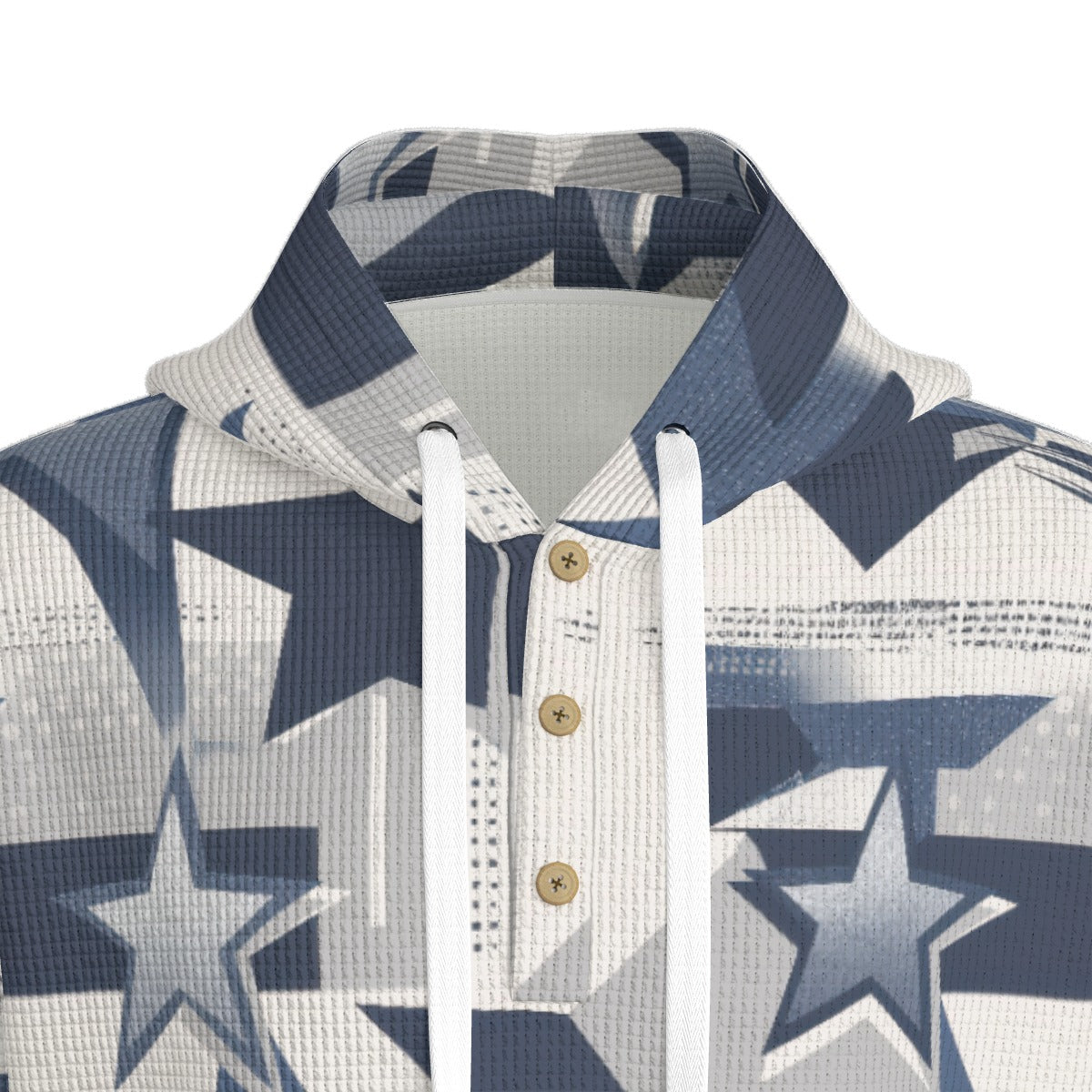 men’s thermal waffle half button pullover hoodie - dallas blue/white image 5