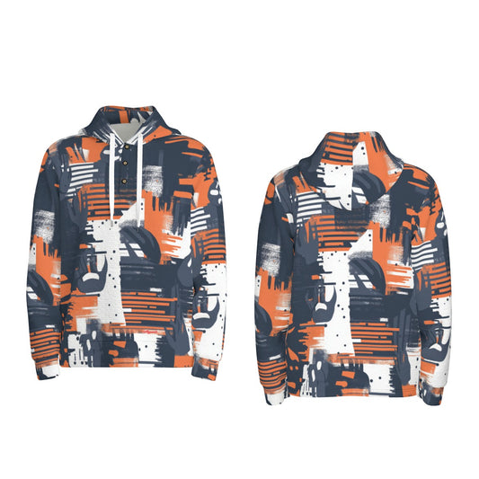 men’s thermal waffle half button pullover hoodie - chicago navy/orange/white image 0