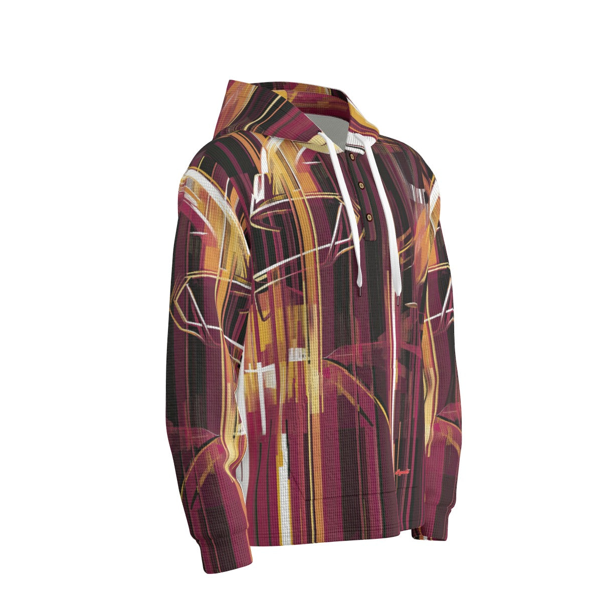 men’s thermal waffle half button pullover hoodie - washington burgundy/gold/white matrix image 3