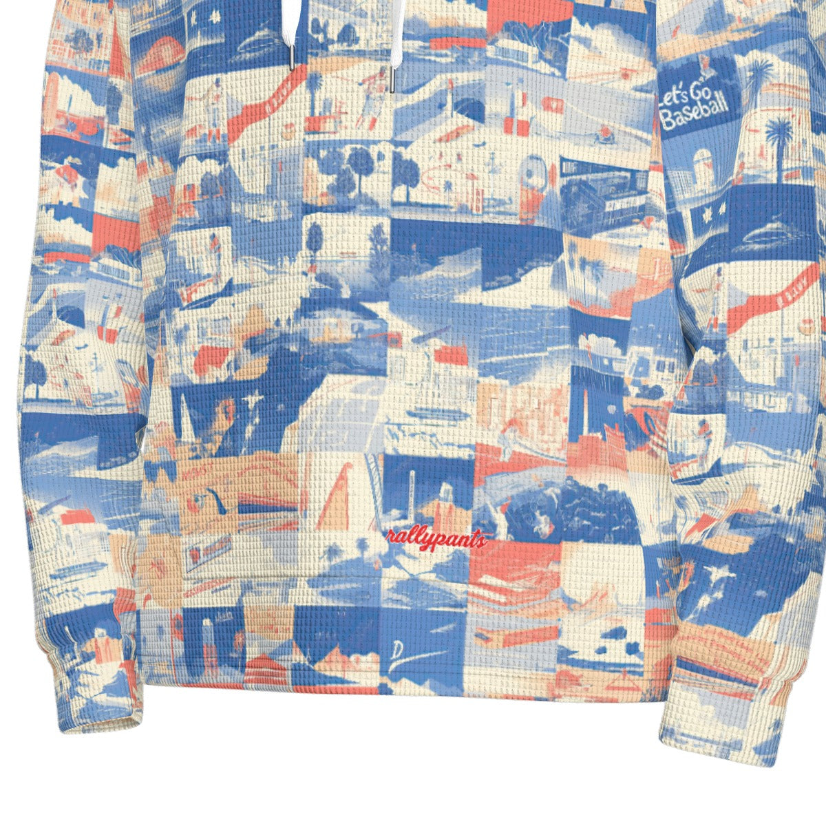 Men’s Thermal Waffle Half Button Pullover Hoodie - Los Angeles blue/white/red image 6