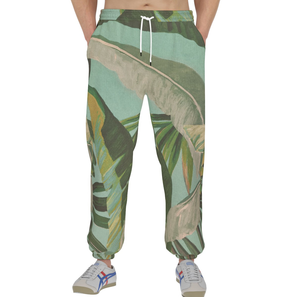 men’s thermal waffle tapered sweatpants - side door banana leaf/seafoam/palm shadow - White, L image