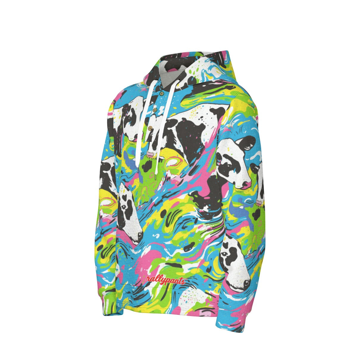 men’s thermal waffle half button pullover hoodie - cowabunga black/white/blue/neon - White, 6XL image