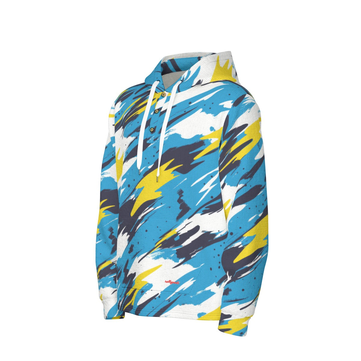 men’s thermal waffle half button pullover hoodie - los angeles powder blue/yellow/white image 6