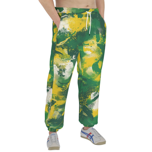 men’s thermal waffle tapered sweatpants - cash money green/yellow/white image 0