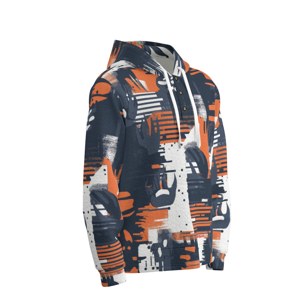 men’s thermal waffle half button pullover hoodie - chicago navy/orange/white image 3