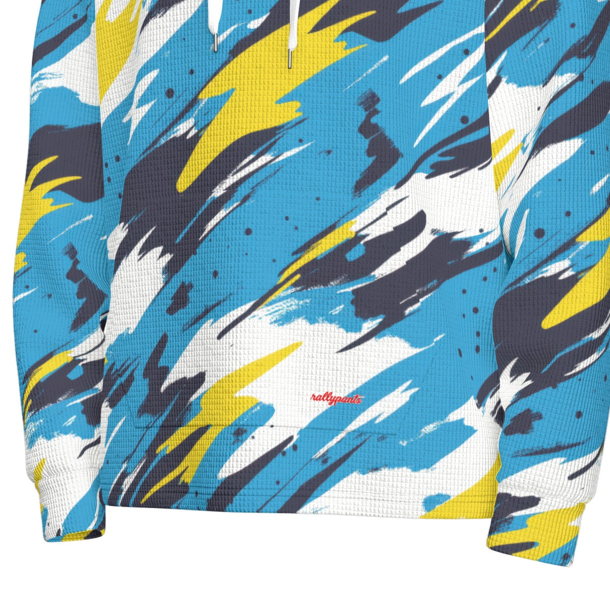 men’s thermal waffle half button pullover hoodie - los angeles powder blue/yellow/white image 3