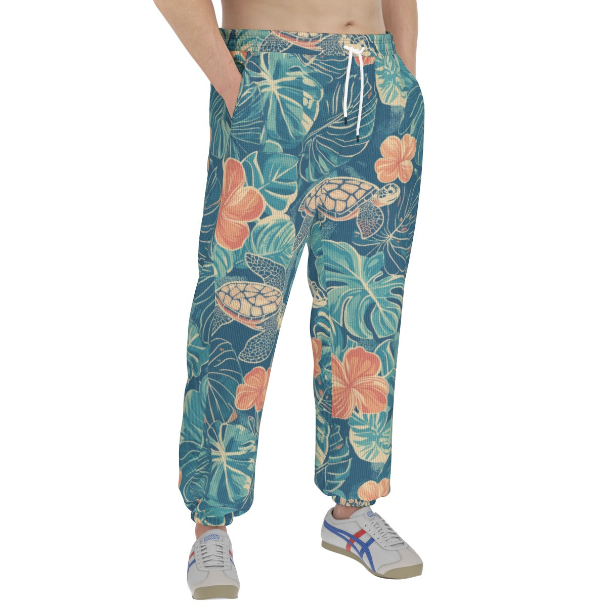men’s thermal waffle tapered sweatpants - rarotonga turtle reef lagoon teal/coral/sand image 1