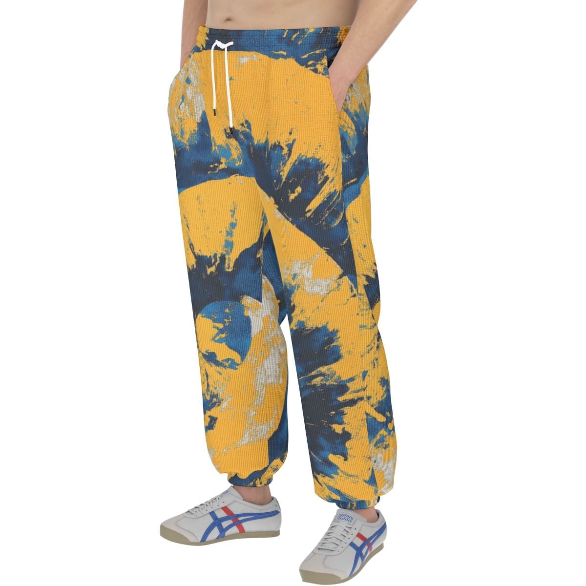 men’s thermal waffle tapered sweatpants – los angeles blue/yellow/white image 1