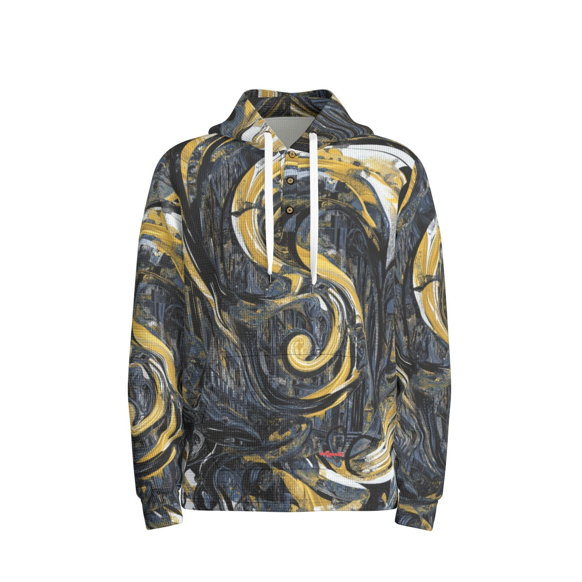 men’s thermal waffle half button pullover hoodie - new orleans black/gold image 1