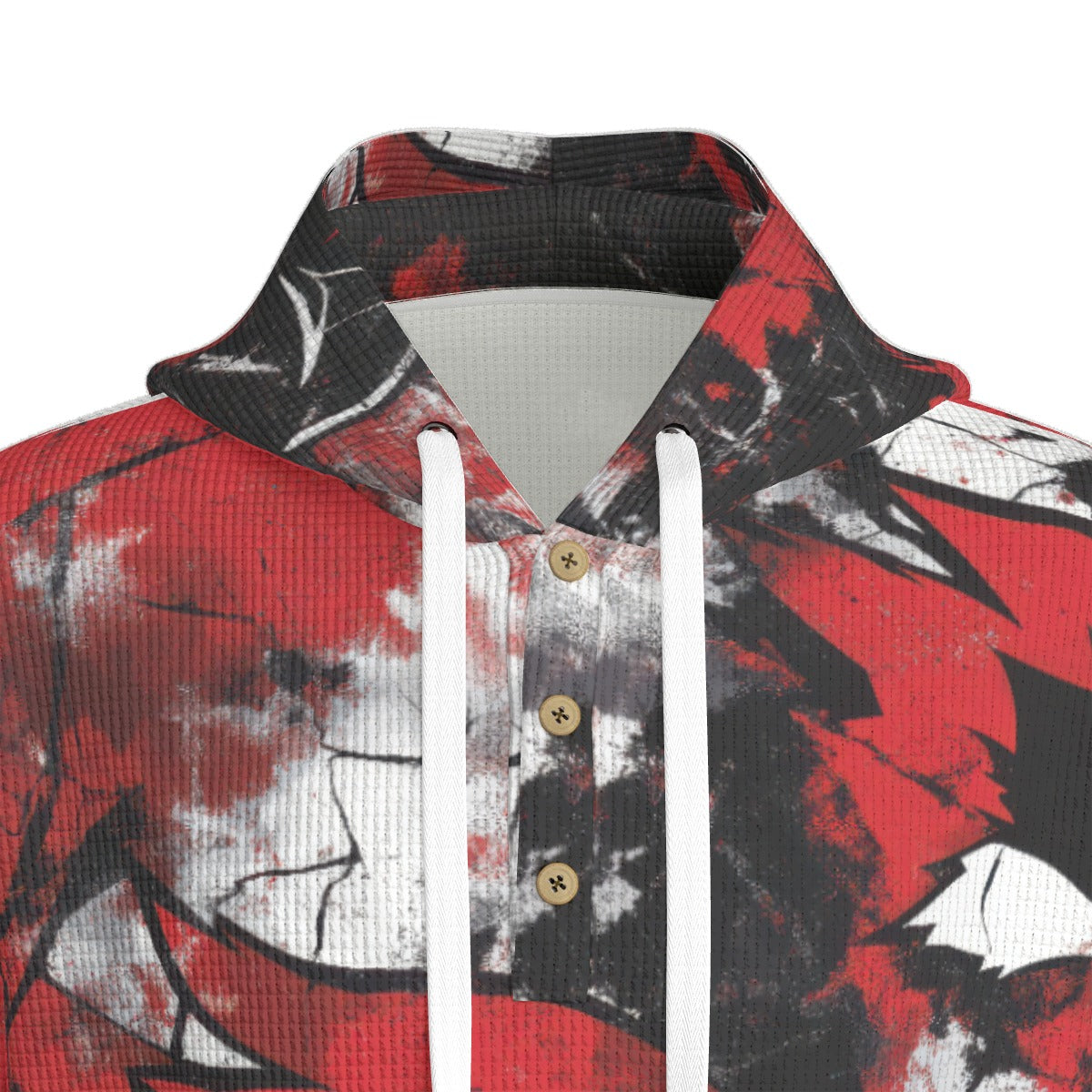 men’s thermal waffle half button pullover hoodie - arizona red/white/black image 5
