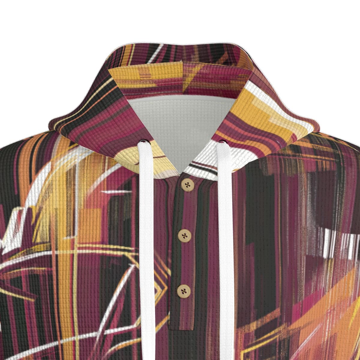 men’s thermal waffle half button pullover hoodie - washington burgundy/gold/matrix image 5