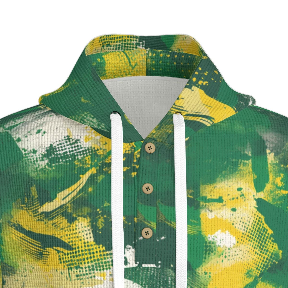 men’s thermal waffle half button pullover hoodie - oak-sac-vegas green/yellow image 5