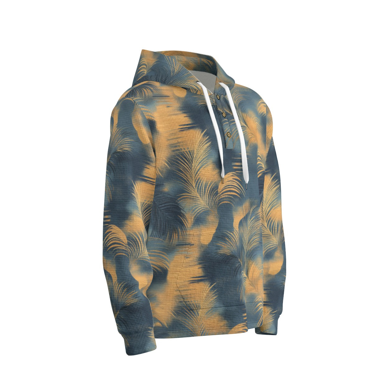 men’s thermal waffle half button pullover hoodie - golden tide coastal teal/golden haze/indigo ink image 1