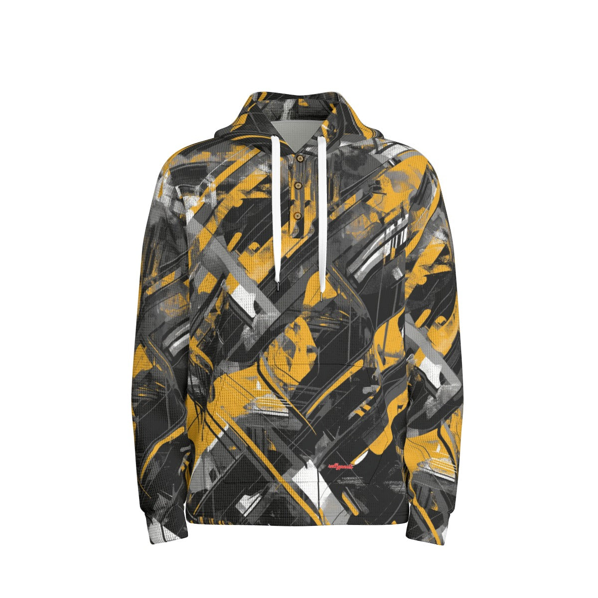 men’s thermal waffle half button pullover hoodie - pittsburgh black/yellow/white image 1