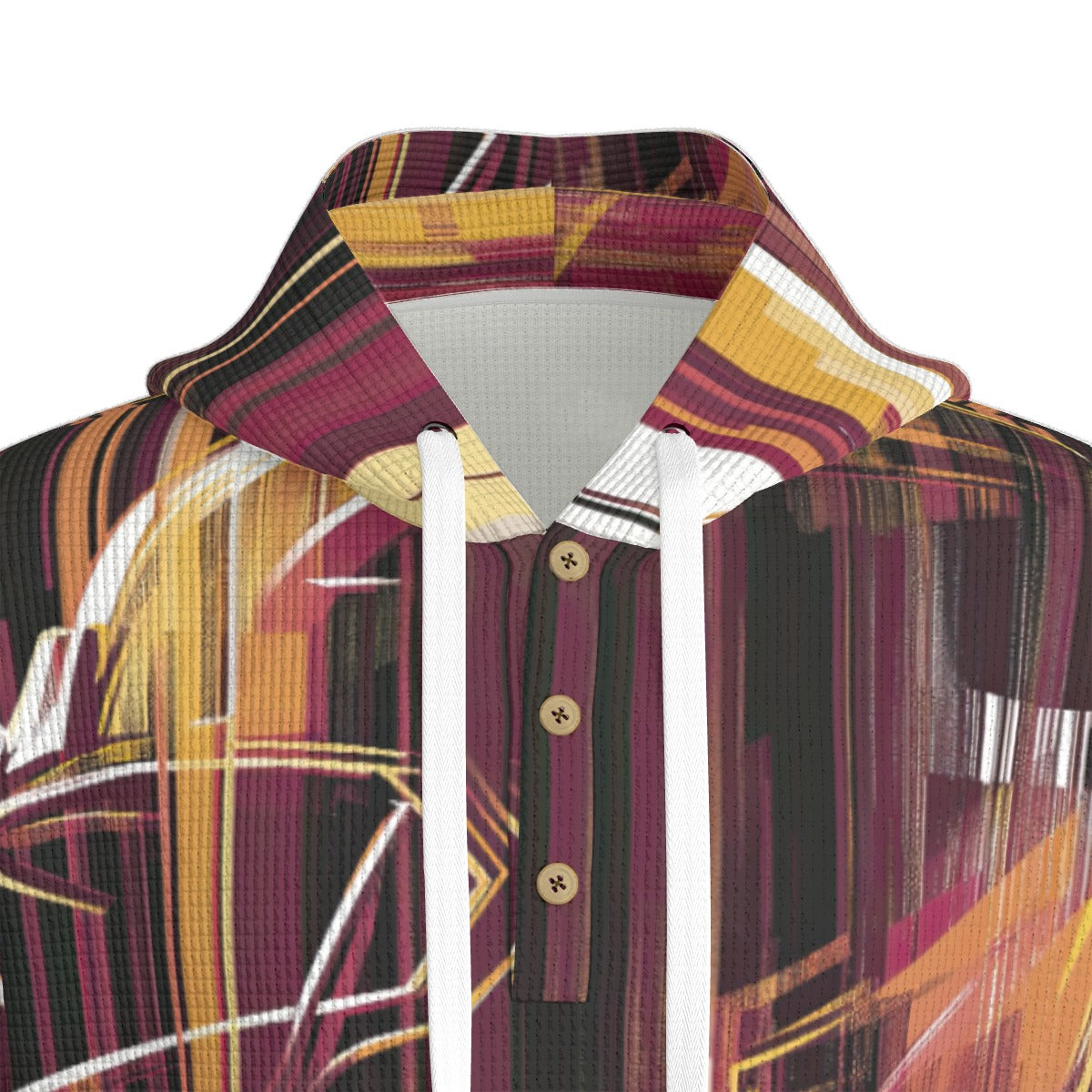 men’s thermal waffle half button pullover hoodie - washington burgundy/gold/white matrix image 1