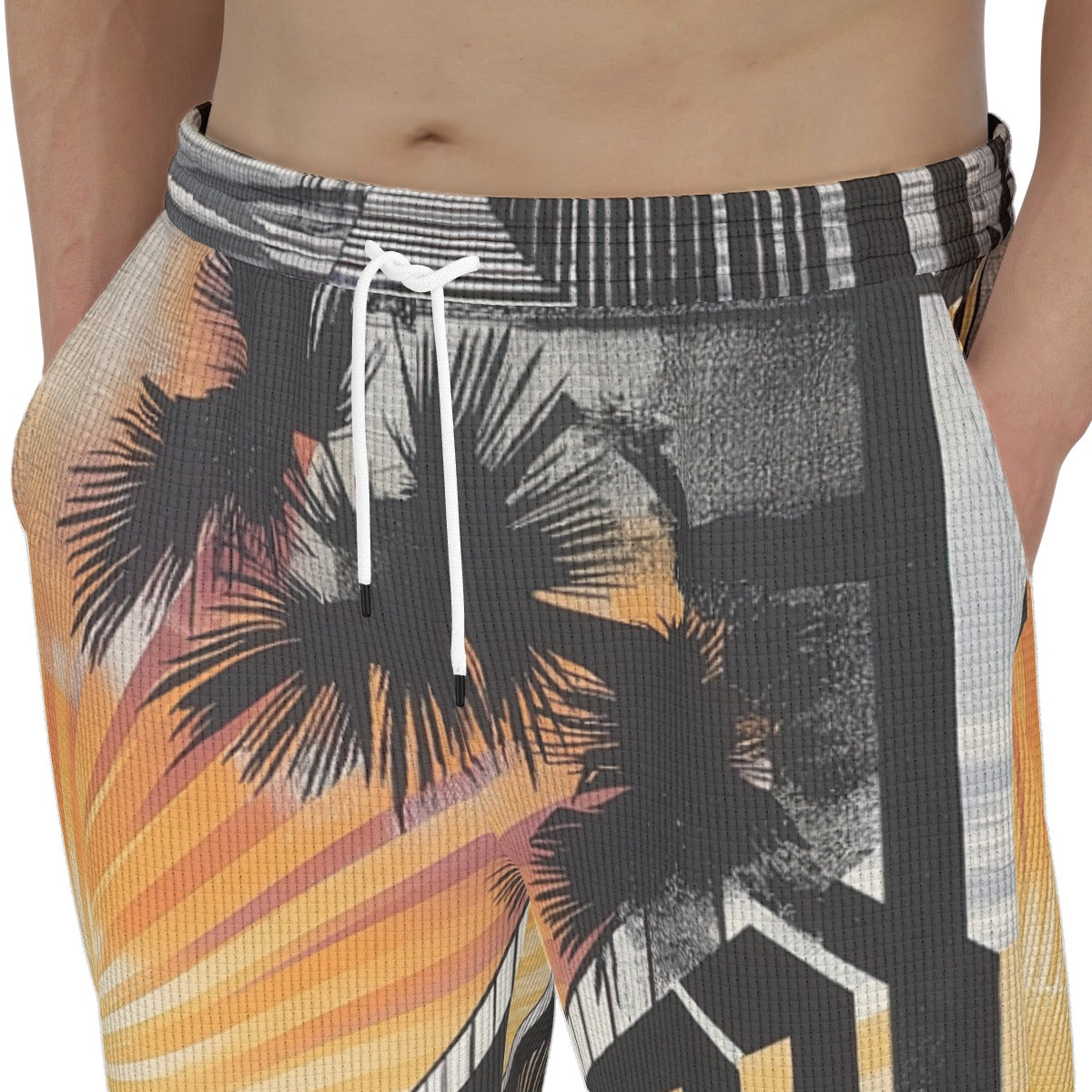 men’s thermal waffle tapered sweatpants - south bay black/silver/purple/yellow image 4